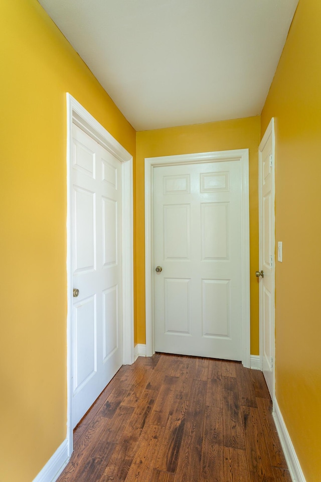 hallway with dark hardwood / wood-style floors