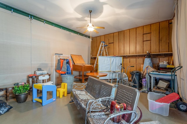 storage room featuring ceiling fan