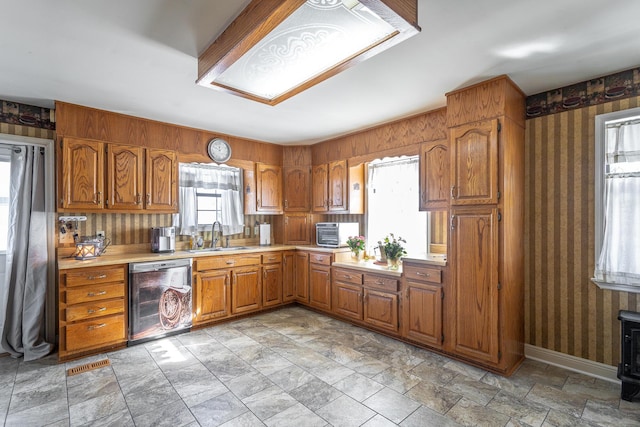 kitchen with stainless steel dishwasher and sink