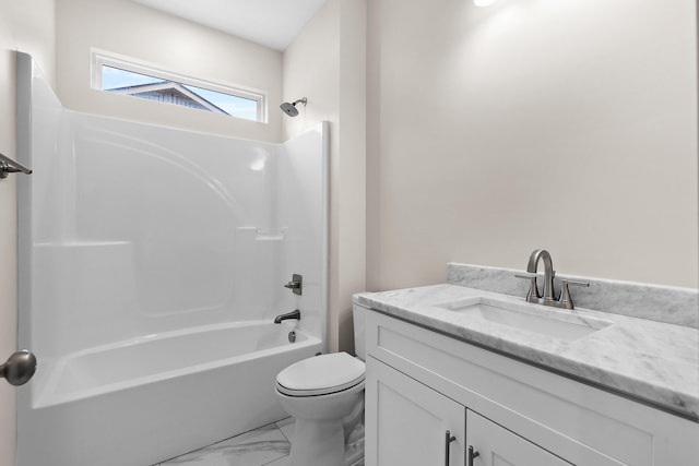 full bathroom featuring vanity,  shower combination, and toilet