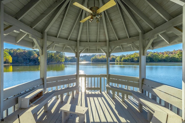 dock area featuring a gazebo and a water view