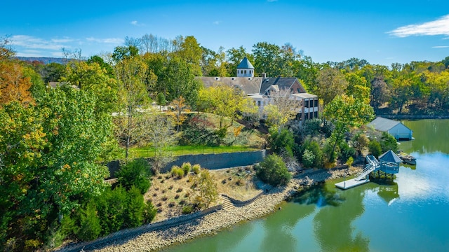 aerial view with a water view