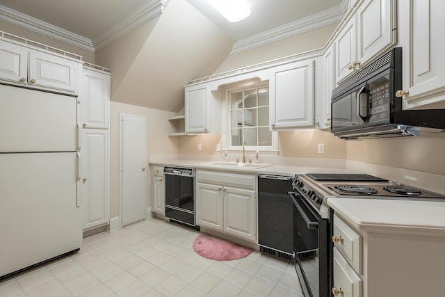 kitchen with sink, white cabinets, and black appliances