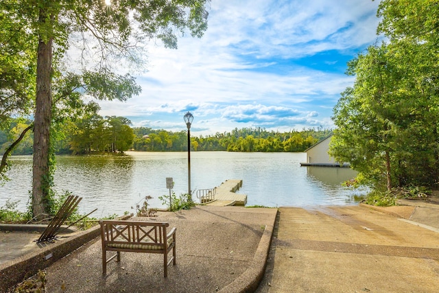 water view featuring a dock