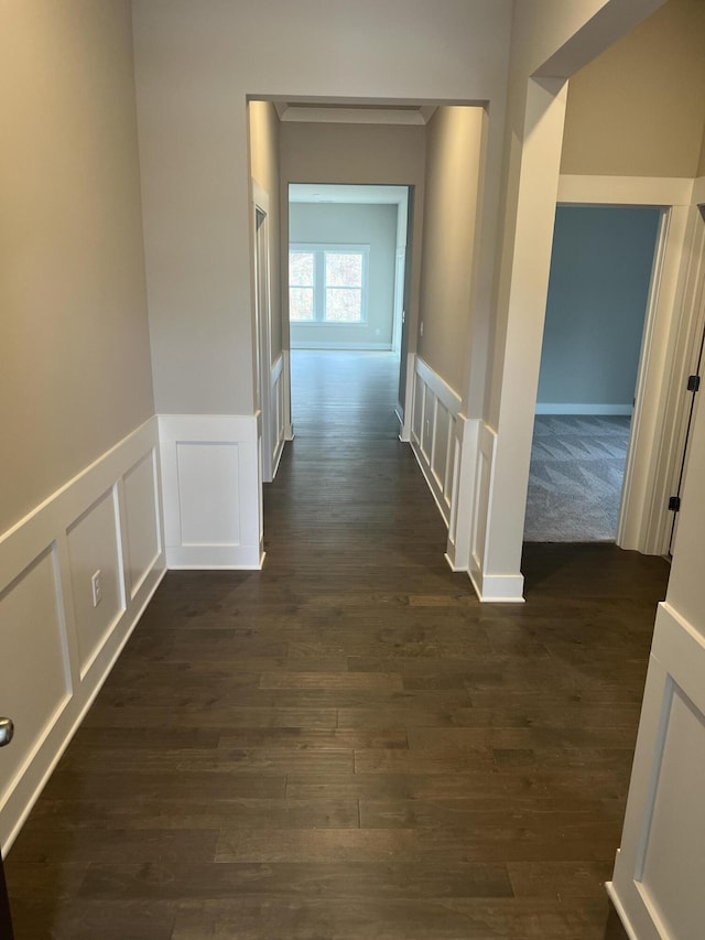 hallway with dark wood-type flooring