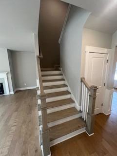 stairway with wood-type flooring