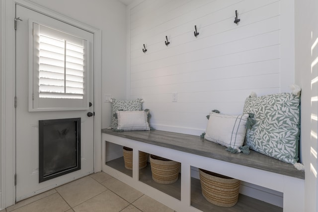 mudroom featuring light tile patterned floors