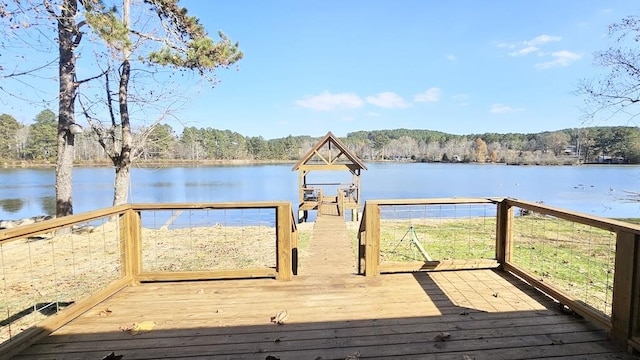 view of dock with a water view