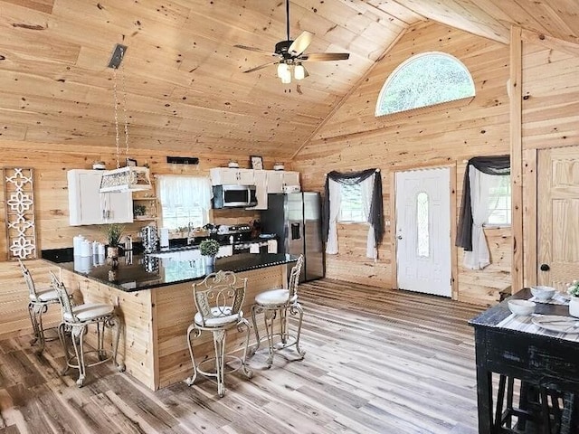 kitchen with a healthy amount of sunlight, white cabinets, and stainless steel appliances