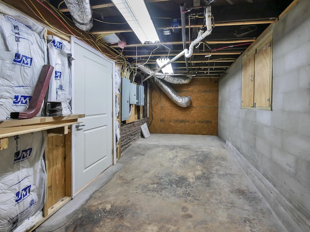 basement featuring electric panel