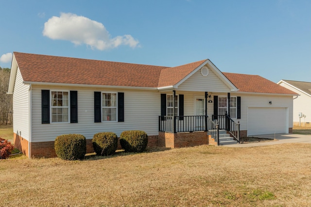 single story home with a front lawn and a garage