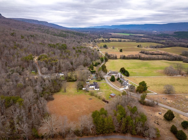 bird's eye view with a mountain view and a rural view