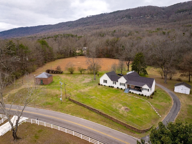 aerial view with a mountain view and a rural view