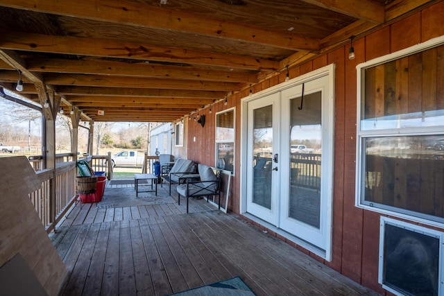 wooden terrace with french doors