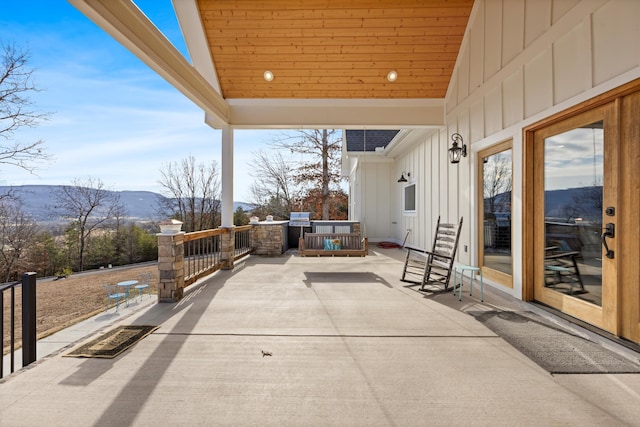 view of patio with a mountain view