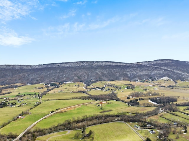 aerial view featuring a rural view and a mountain view