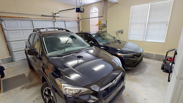 garage with a garage door opener