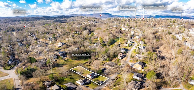 birds eye view of property with a mountain view