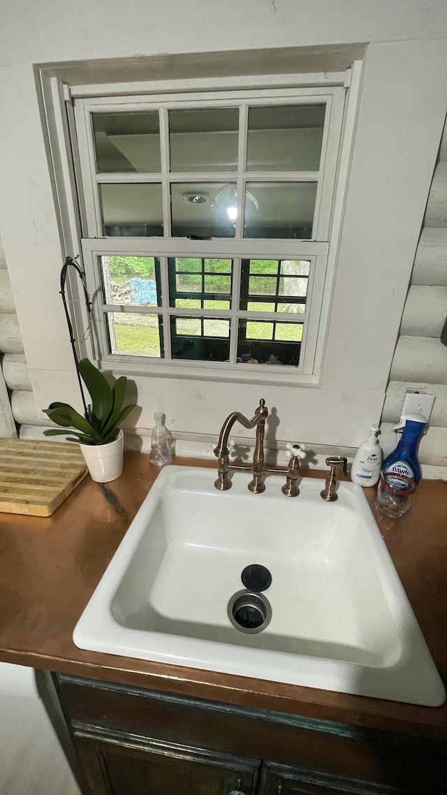 interior details with sink and log walls