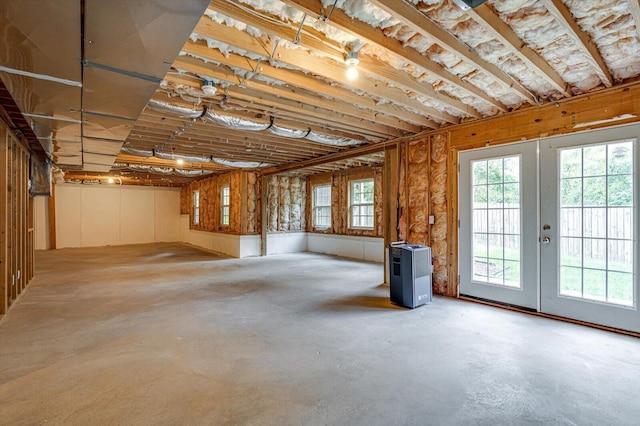 basement with plenty of natural light and french doors