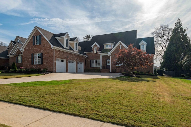 view of front facade with a front yard and a garage