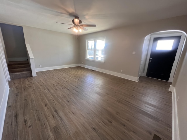 foyer featuring dark hardwood / wood-style floors and ceiling fan