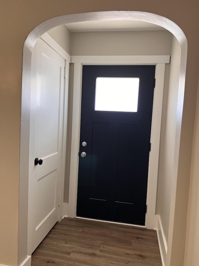 entryway featuring dark wood-type flooring