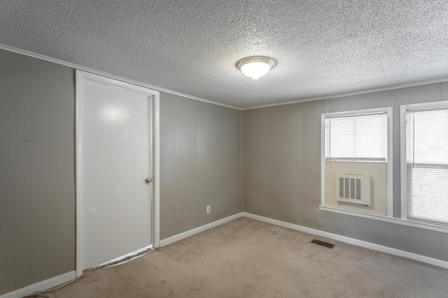 spare room with light carpet and crown molding