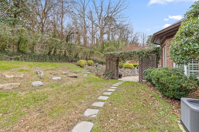 view of yard featuring central AC unit