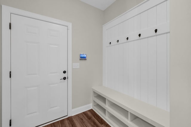 mudroom with dark hardwood / wood-style floors