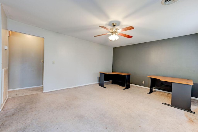 home office with carpet and ceiling fan