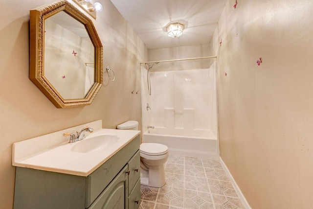 full bathroom with tile patterned flooring, vanity, toilet, and bathing tub / shower combination