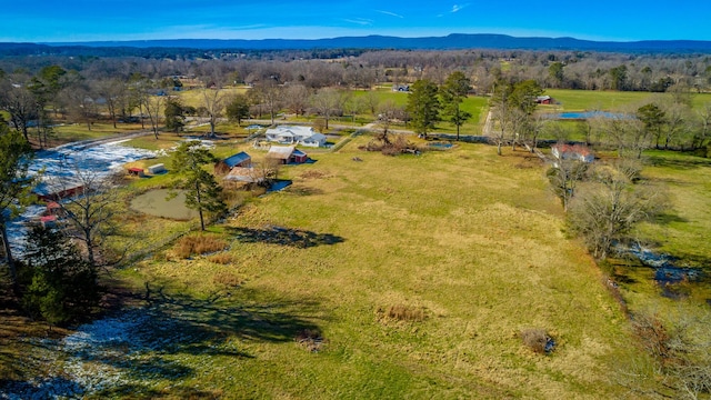 drone / aerial view featuring a mountain view