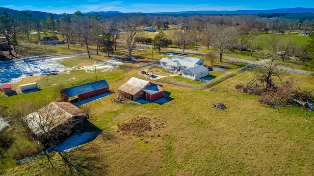 drone / aerial view featuring a mountain view