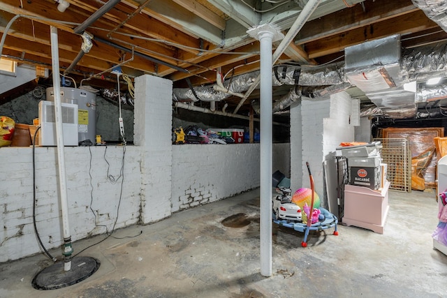 basement featuring electric water heater