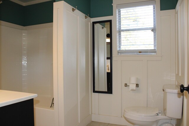 full bathroom with tile patterned floors, vanity, toilet, and shower / bathtub combination