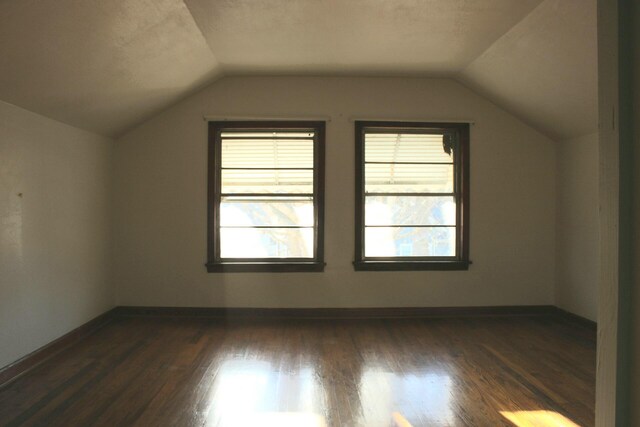 additional living space with vaulted ceiling and dark wood-type flooring