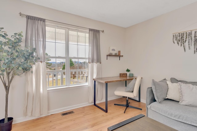 office space with light wood-type flooring and a wealth of natural light