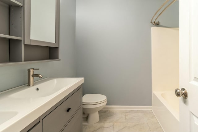 full bathroom featuring shower / bathing tub combination, vanity, and toilet