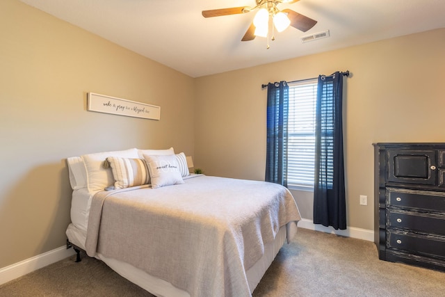 bedroom with carpet flooring and ceiling fan