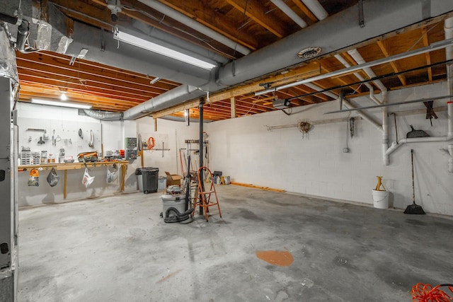 basement with a workshop area