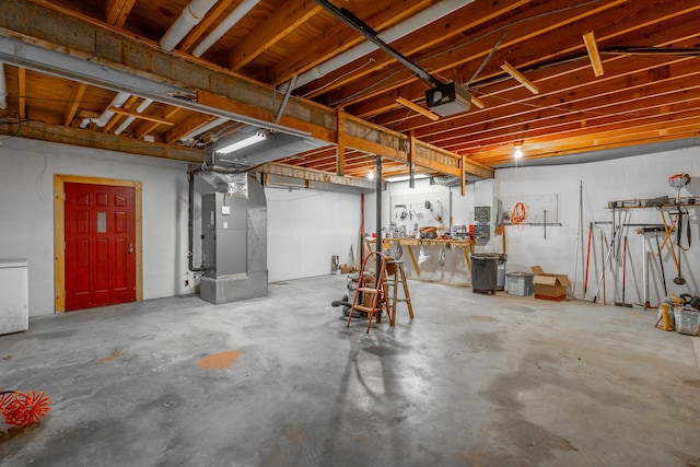 basement featuring heating unit