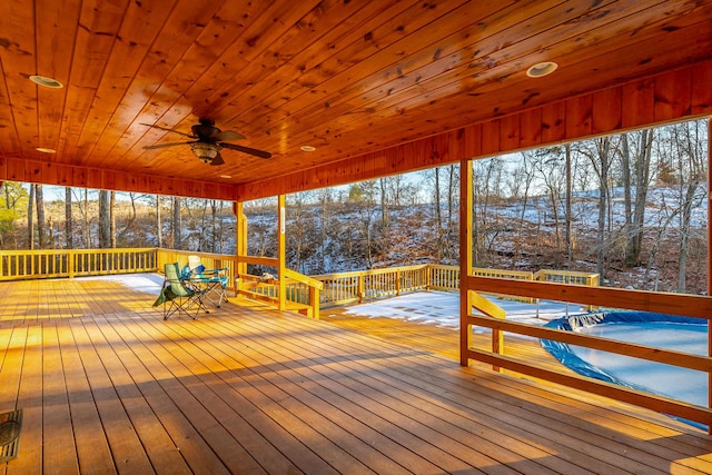 snow covered deck featuring ceiling fan