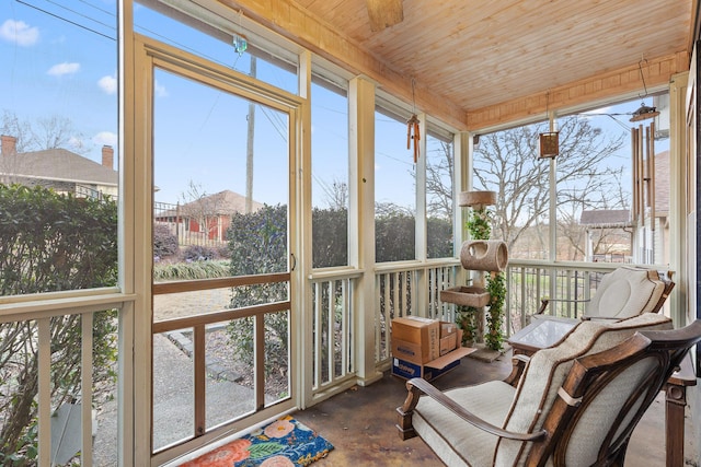 sunroom / solarium with wood ceiling