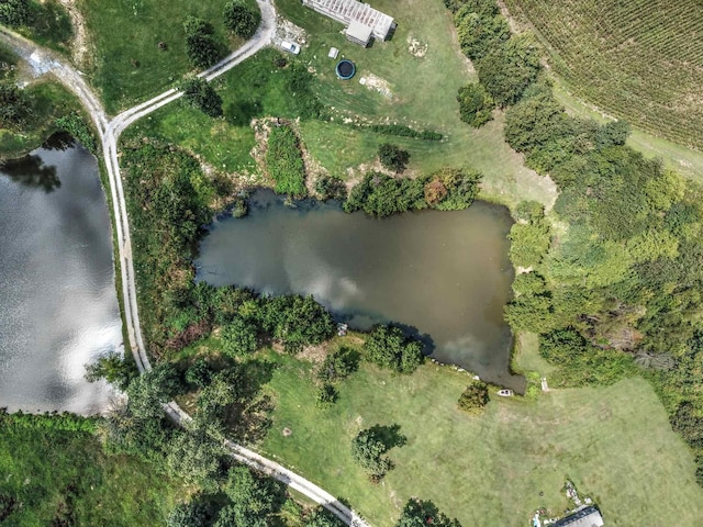 drone / aerial view featuring a rural view and a water view