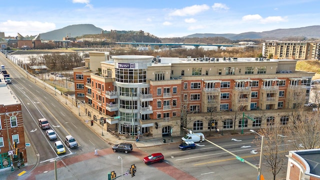 view of building exterior with a mountain view