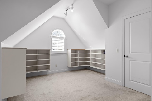 additional living space with light carpet and lofted ceiling