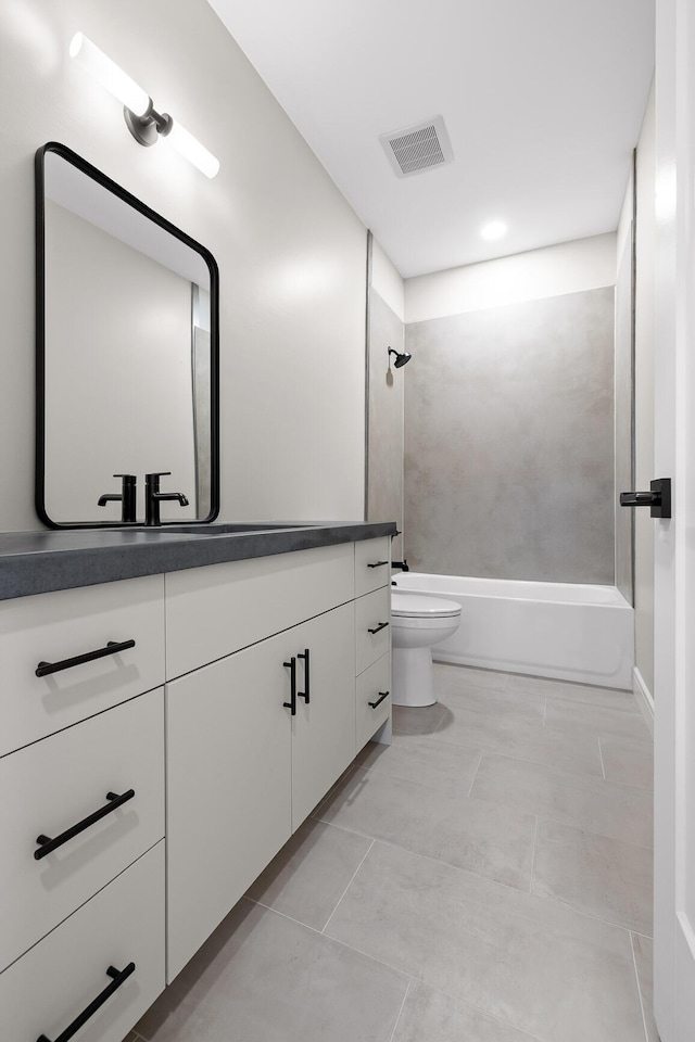 full bathroom featuring toilet, shower / washtub combination, and vanity