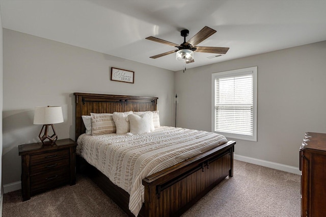 bedroom featuring carpet flooring and ceiling fan