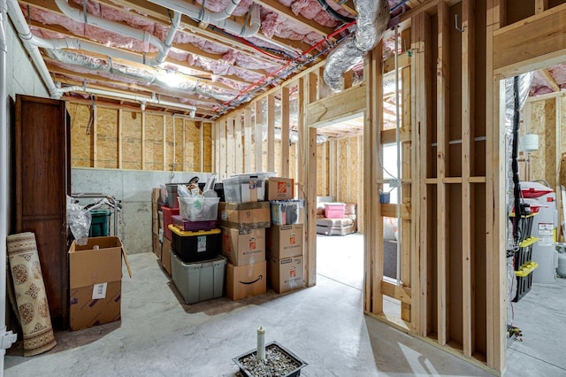 basement with water heater